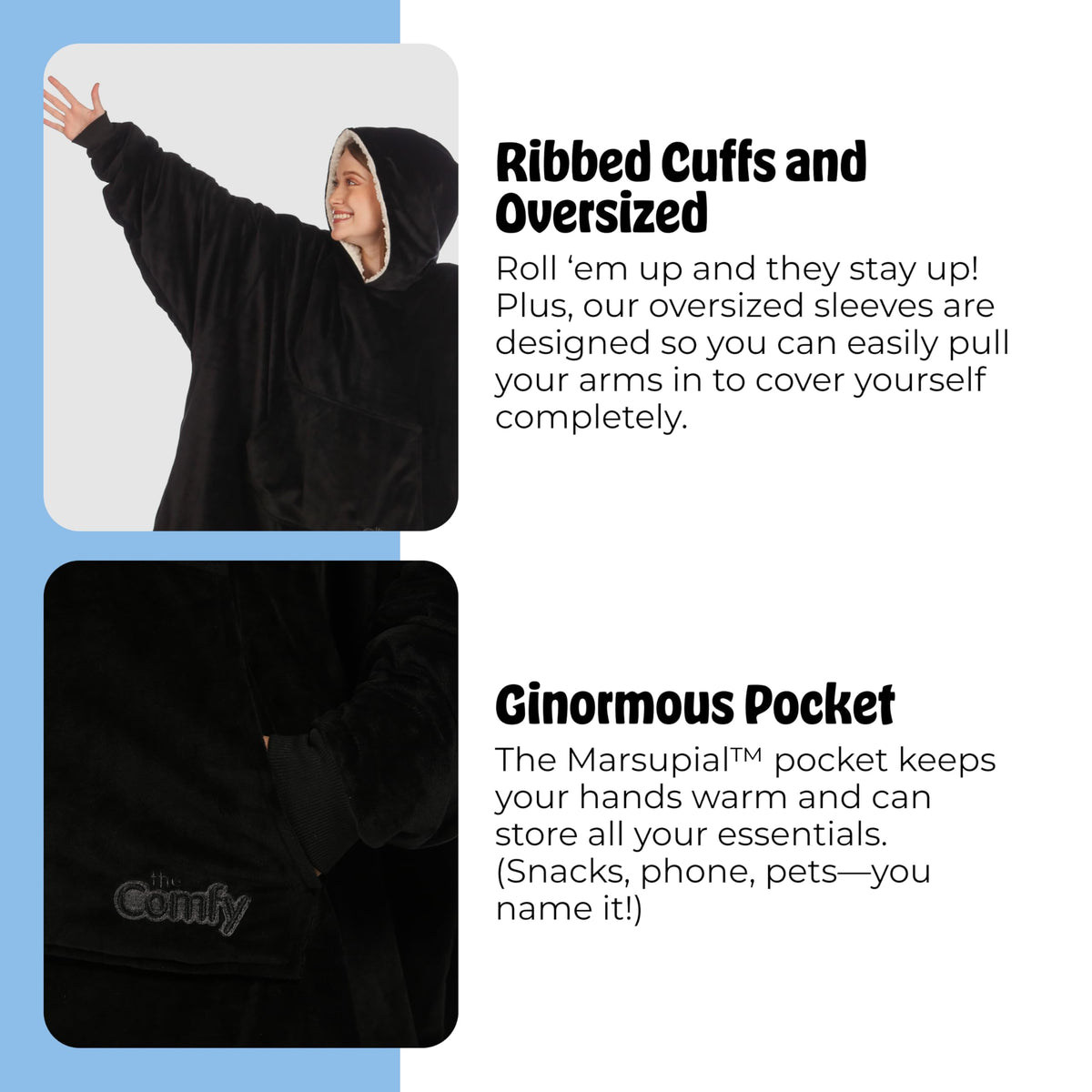 The Comfy Original plush hood offering extra head warmth and comfort.