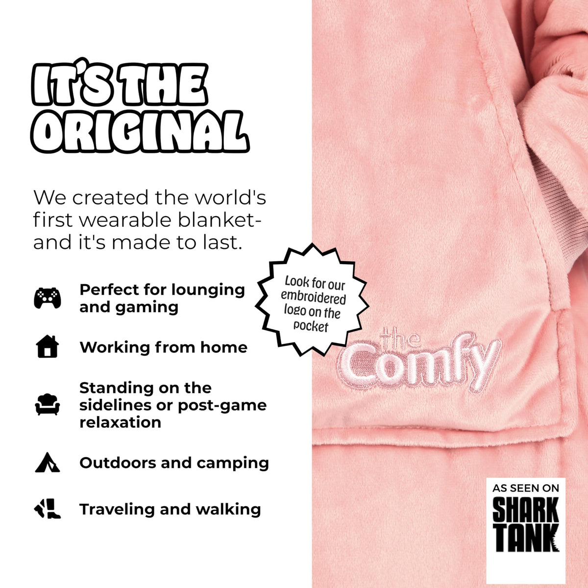 The COMFY Original Sherpa-lined interior delivers plush warmth for relaxing
