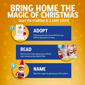 The Elf on the Shelf adoption certificate shown with elf, a formal keepsake