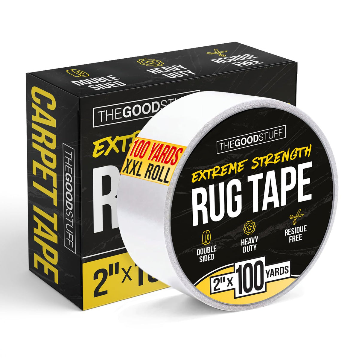 The Good Stuff heavy-duty rug tape securely anchors a large rug on hardwood floors.