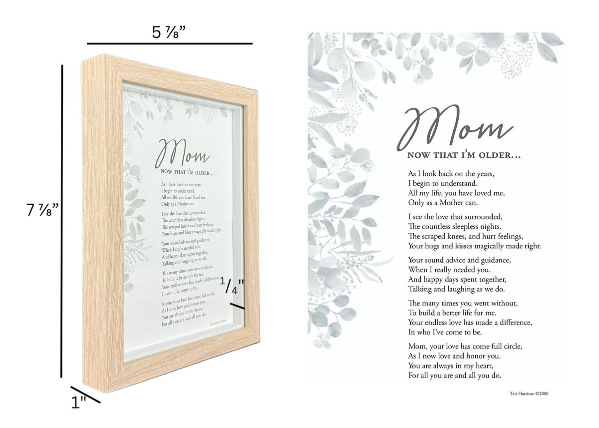 The Grandparent Gift Co. Mom Now That I'm Older poem card close-up with premium print.