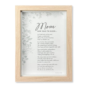 The Grandparent Gift Co. Mom Now That I'm Older shadow box frame on table, a timeless keepsake.