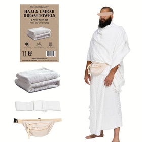 The Halal Caravan men's ihram two-piece set offers comfortable coverage for Hajj and Umrah