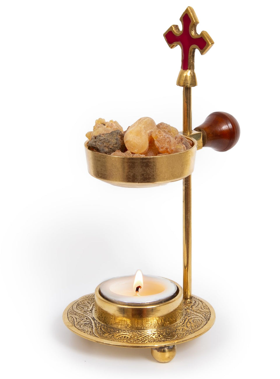 The Jerusalem Gift Shop cross incense burner with a gold cross inspires sacred decor and calm contemplation.