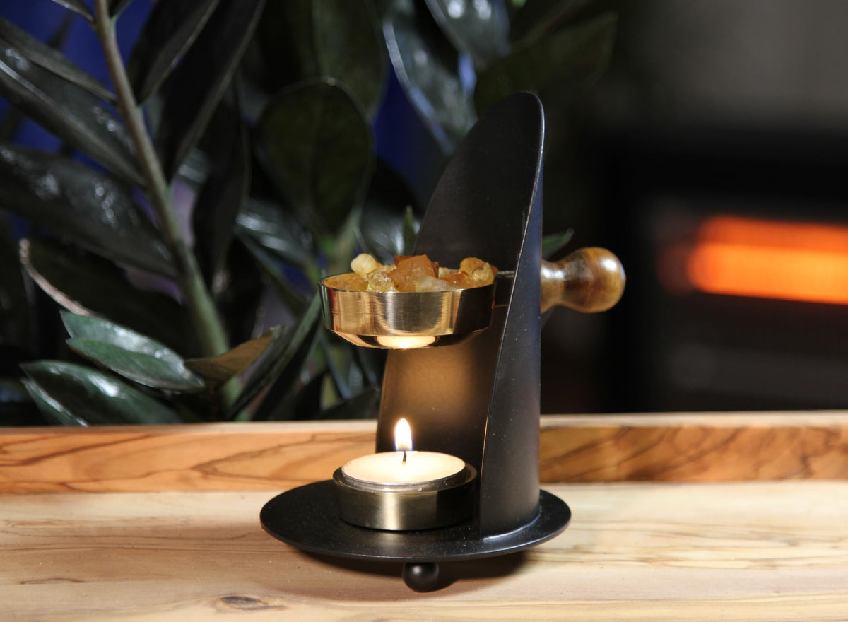 The Jerusalem Gift Shop incense burner brass close-up showing durable materials and refined finish.