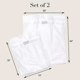 The Laundress mesh bag with zipper closure secures items