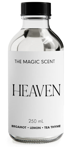 The Magic Scent Heaven Diffuser Oil bottle with bergamot and lemon notes for a bright space.