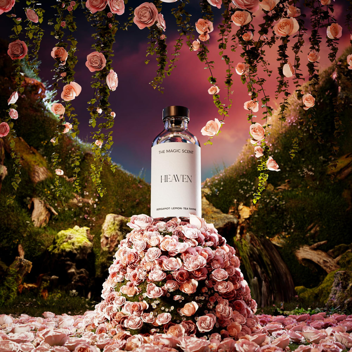 The Magic Scent Heaven Diffuser Oil packaging box front view.