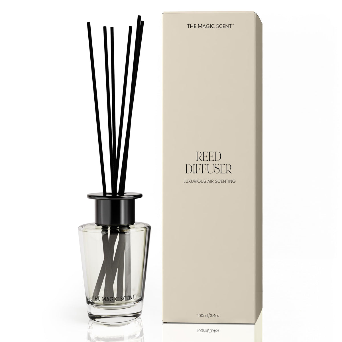 The Magic Scent mahogany-teakwood diffuser bottle enhances any room with warm wood notes