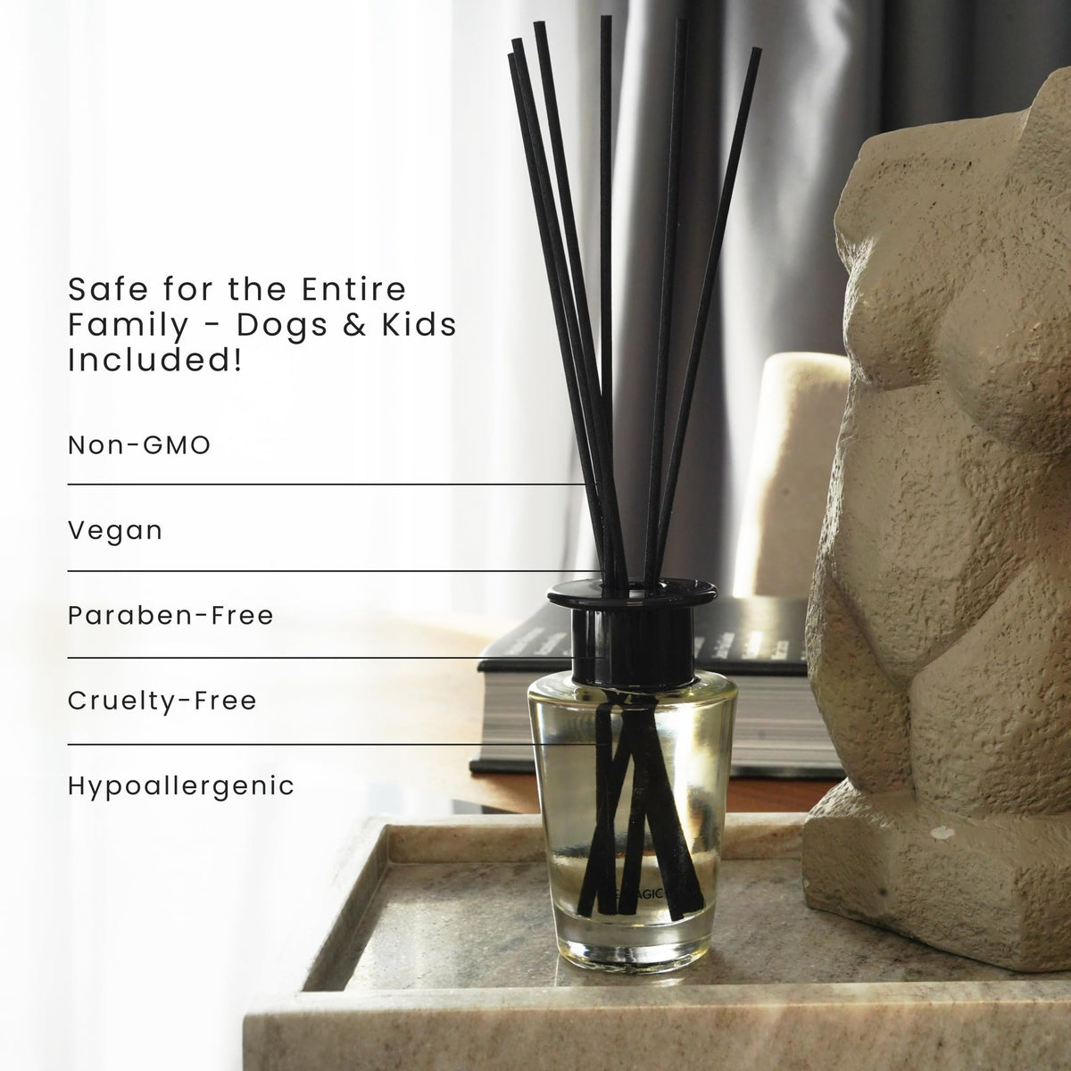 Gift set with diffuser bottle, reeds, and glass holder for gifting