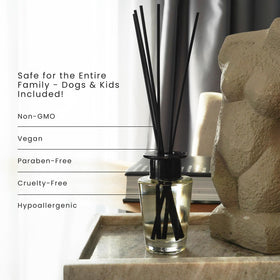 Gift set with diffuser bottle, reeds, and glass holder for gifting