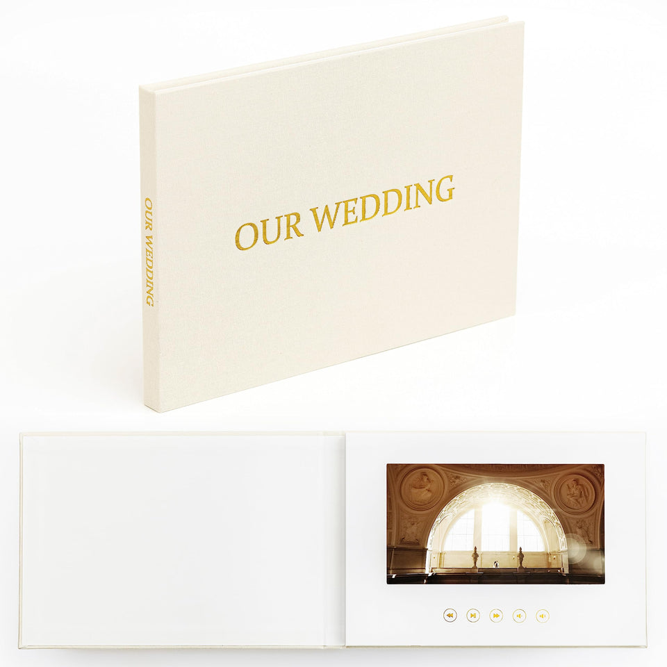 The Motion Books OUR WEDDING gold foil cover presents a luxury keepsake for treasured memories.