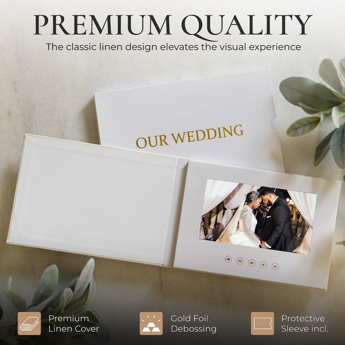The Motion Books OUR WEDDING IPS screen delivers crisp video and audio for events.