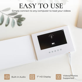 The Motion Books OUR WEDDING USB charging supports easy file transfer from Mac or PC.