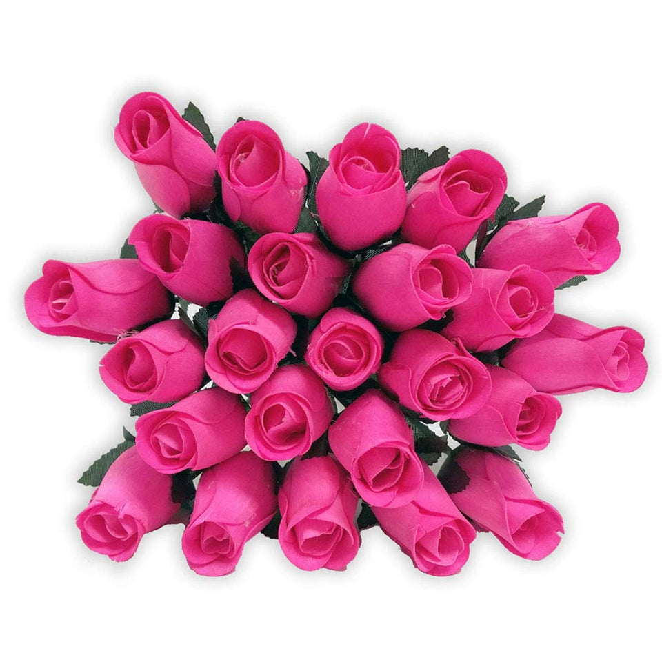 The Original Wooden Rose 24 pink wooden roses bundle, durable decor for events.