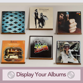 The Retro Apothecary vinyl record display shelf with walnut finish adds sophisticated decor.