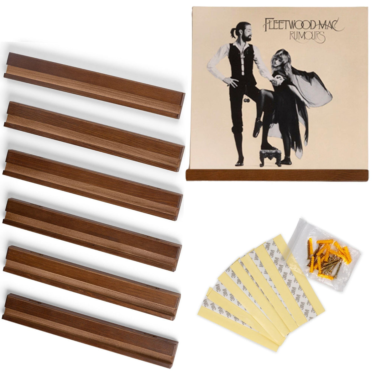 The Retro Apothecary vinyl wall mount pack6 on wall displays records and saves floor space.