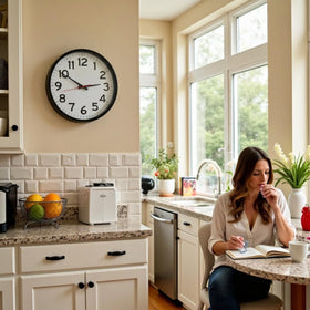 The Ultimate Wall Clock durable black frame complements modern decor.