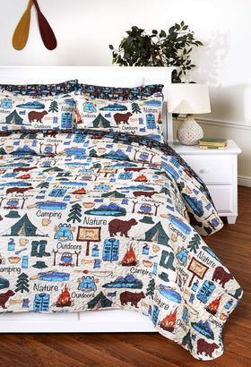 The Lakeside Collection quilt shams pairing enhances camp-inspired bedrooms with cheerful durable bedding.