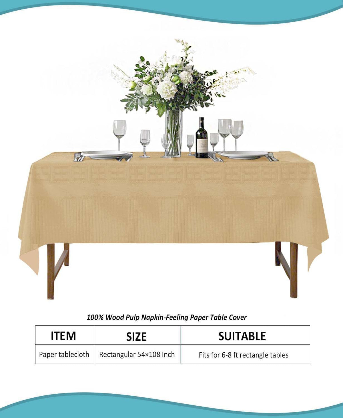 TheoZemica linen-texture disposable tablecloth adds elegant casual style to events.