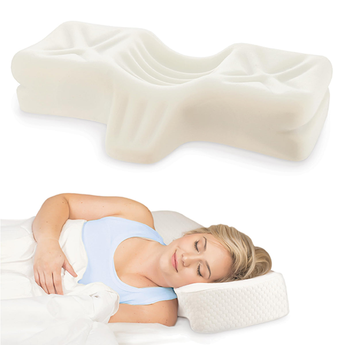 Therapeutica cervical pillow front view shows alignment support for side and back sleepers.