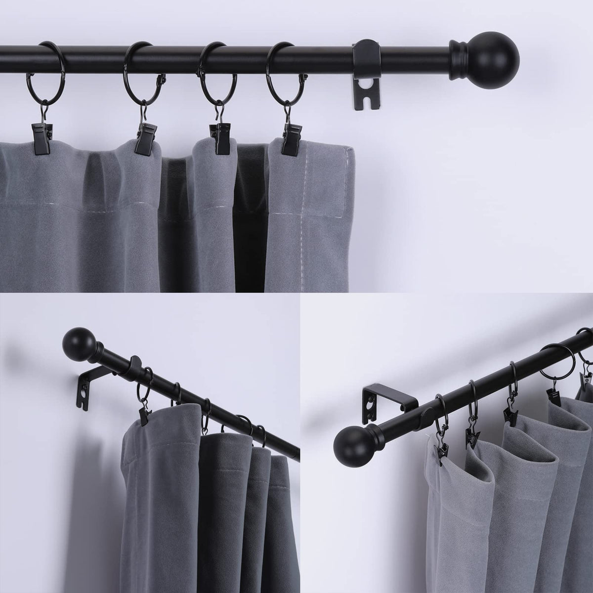 Thestoa matte black curtain rods with a modern finish for interior spaces.