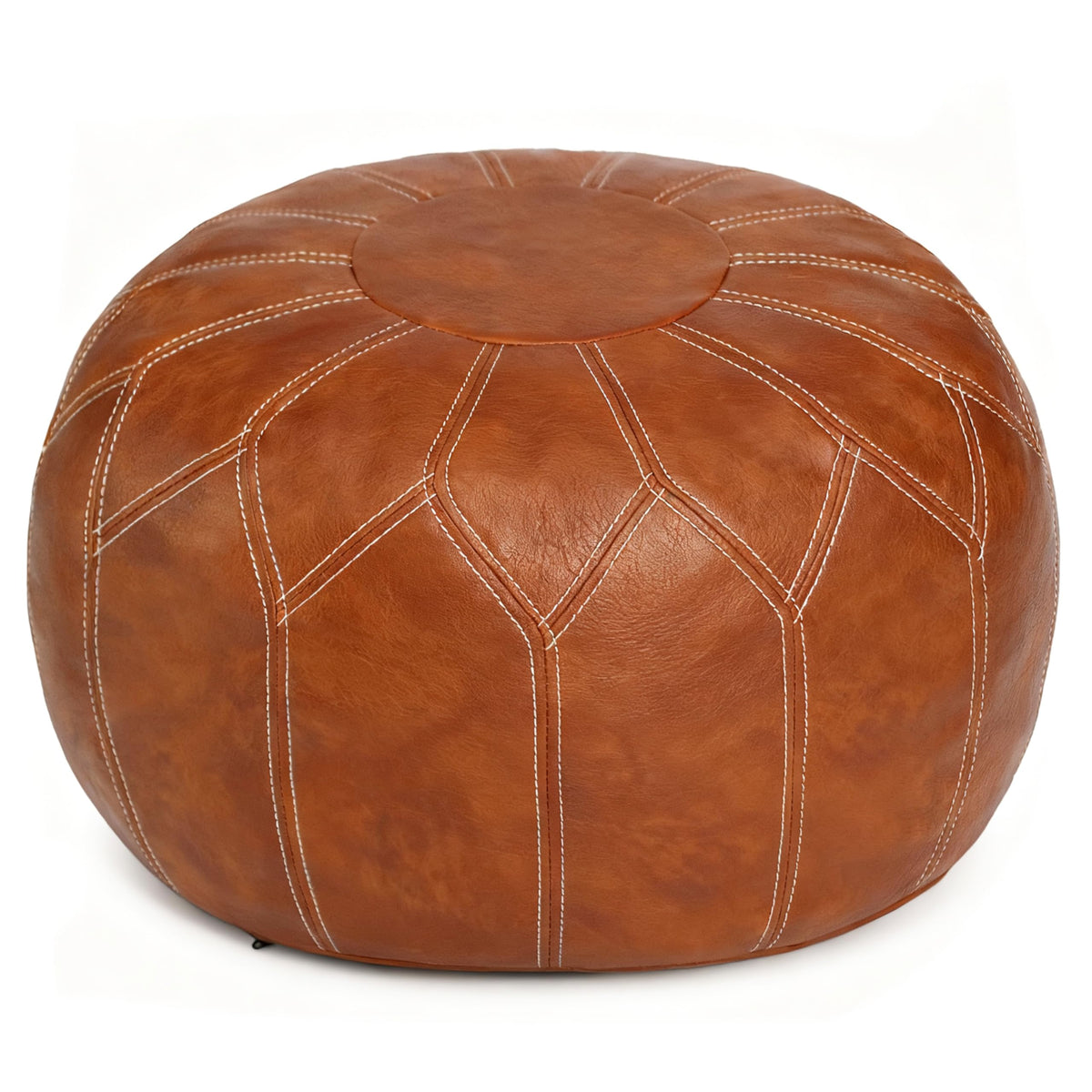 Thgonwid unstuffed Moroccan faux leather pouf ottoman storage — stylish round footrest with hidden storage.