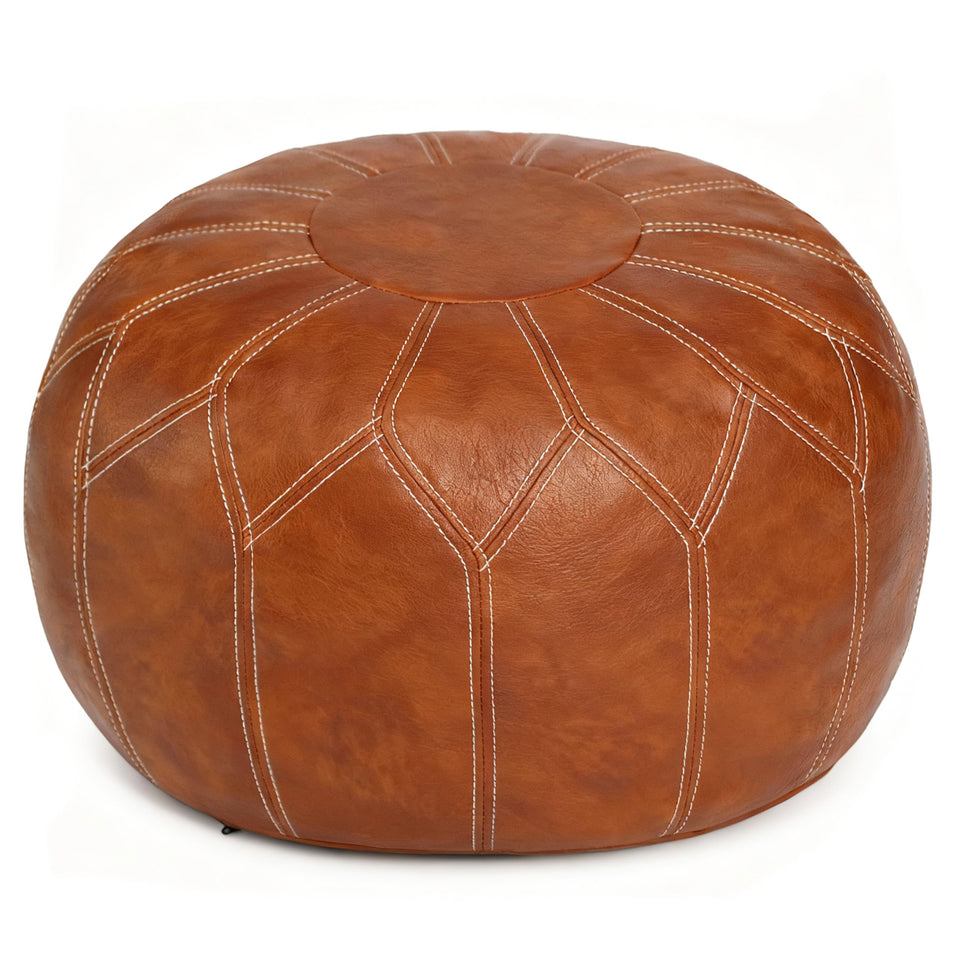 Thgonwid unstuffed Moroccan faux leather pouf ottoman storage — stylish round footrest with hidden storage.
