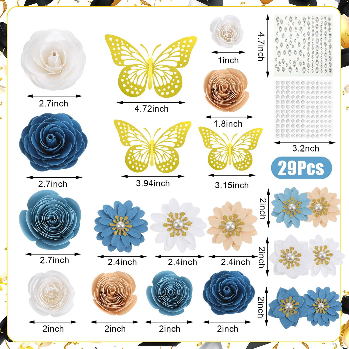 Thiccywoov 3D butterfly stickers provide sparkling accents for standout cap designs.
