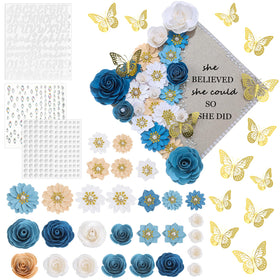 Thiccywoov graduation cap blue flower heads add vivid decoration for cap designs.