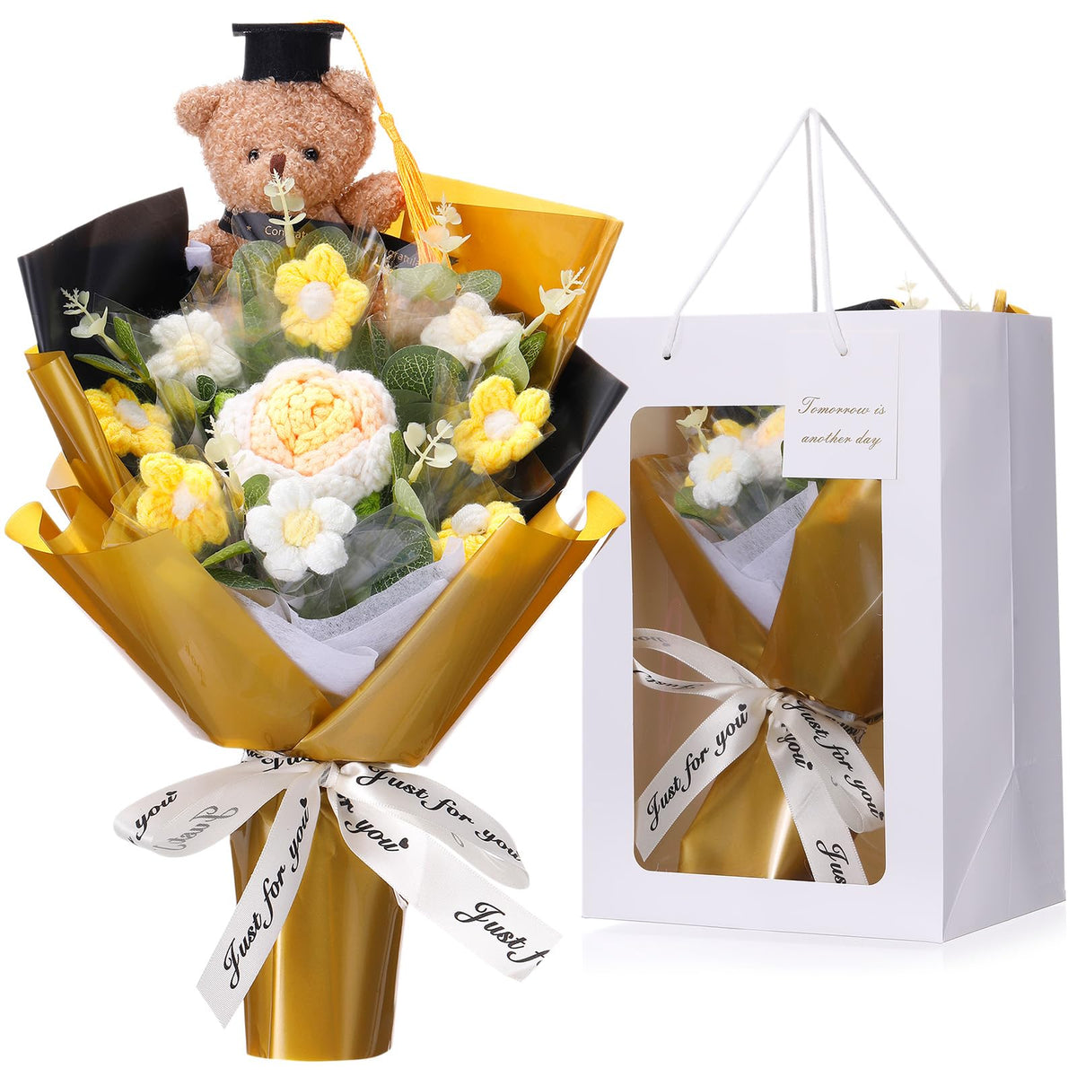Thiccywoov graduation crochet bouquet with a soft cotton yarn finish for a keepsake gift