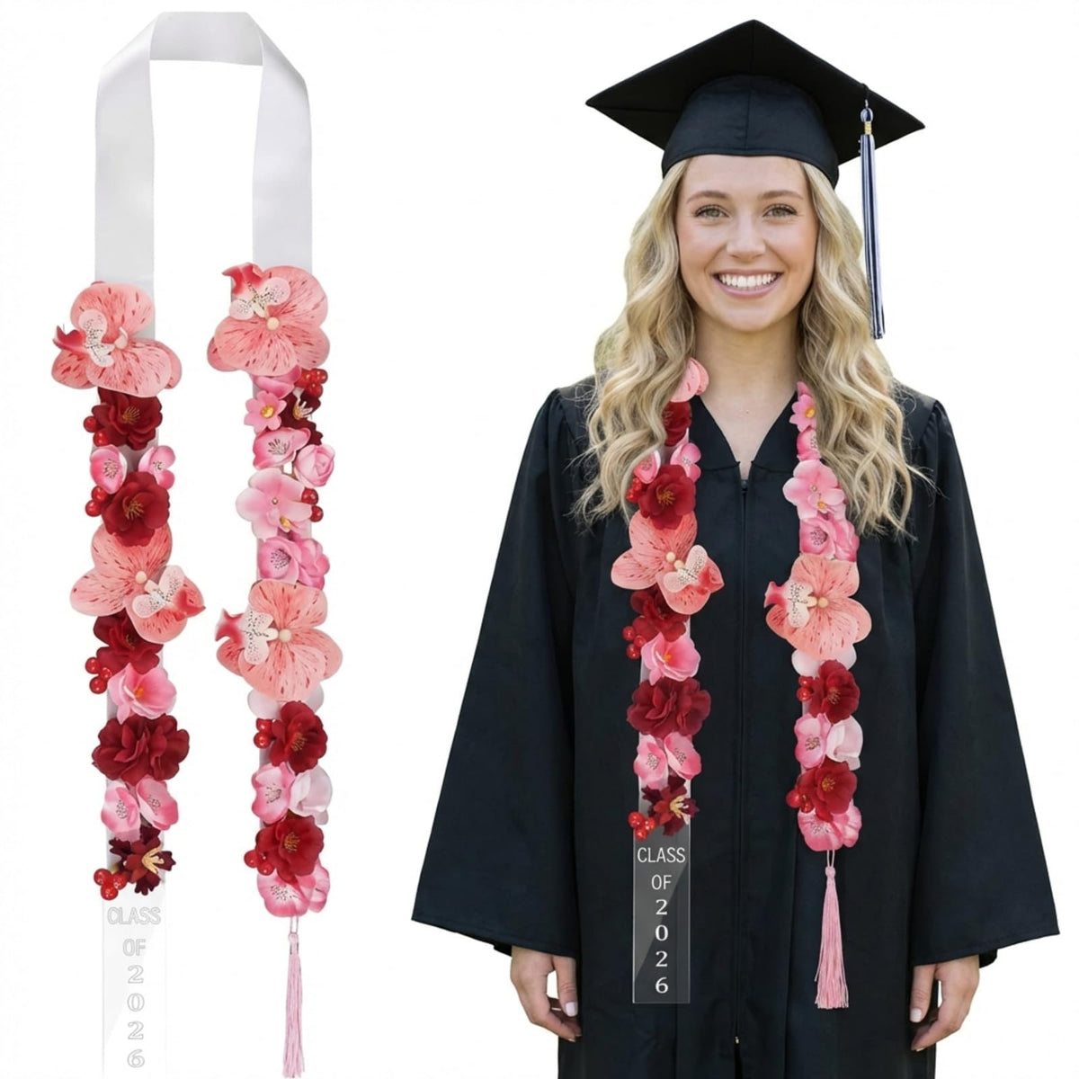 Thiccywoov Graduation Lei with phalaenopsis arrangement ideal for ceremony photos.
