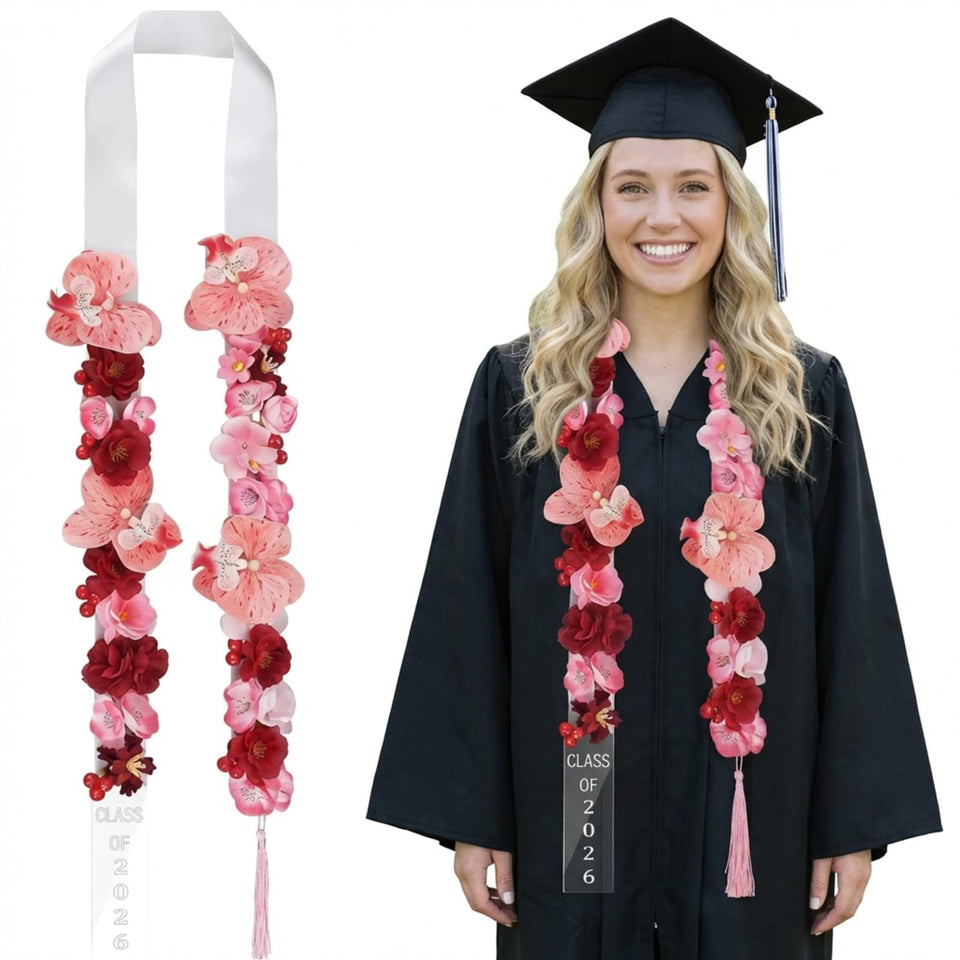 Thiccywoov Graduation Lei with phalaenopsis arrangement ideal for ceremony photos.