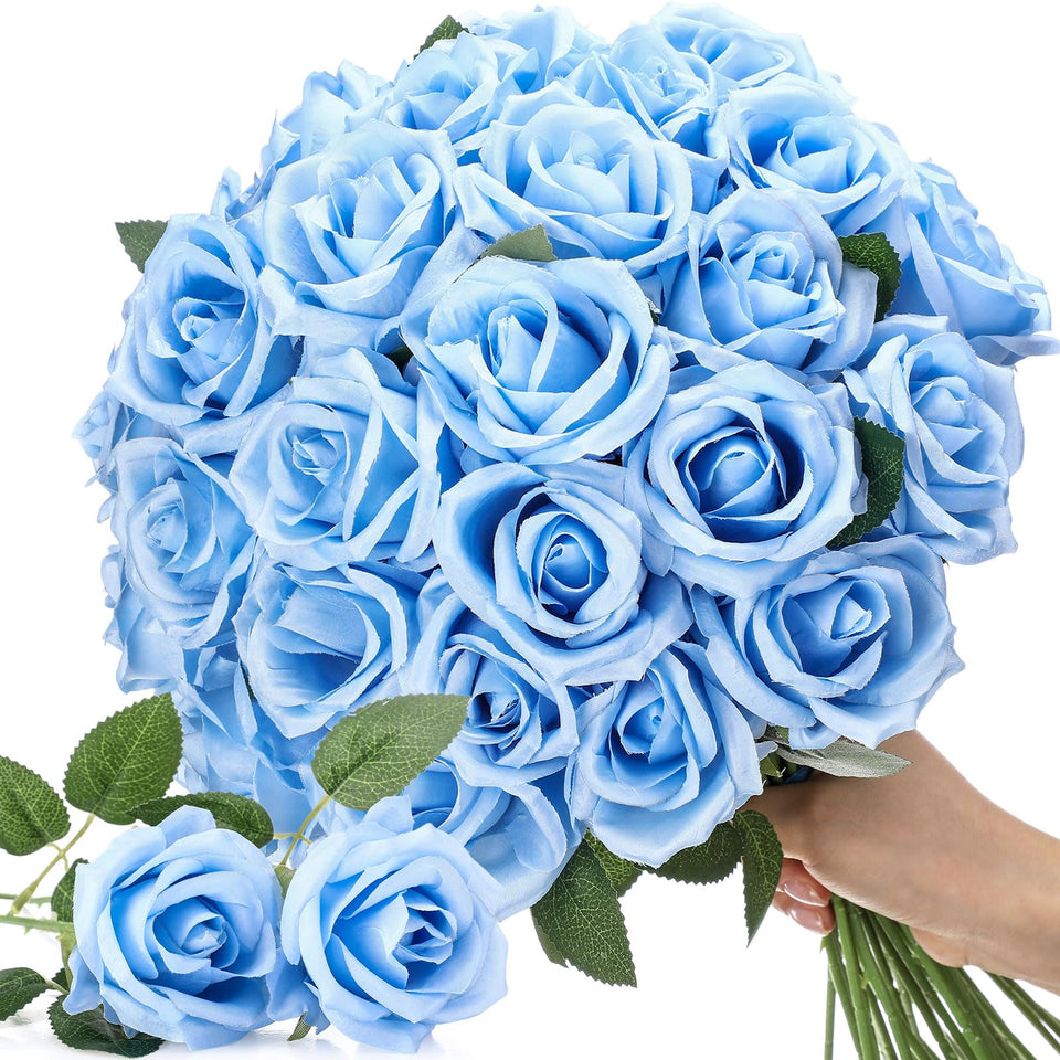 Thiccywoov light blue artificial rose bouquet with tall stems for elegant decor