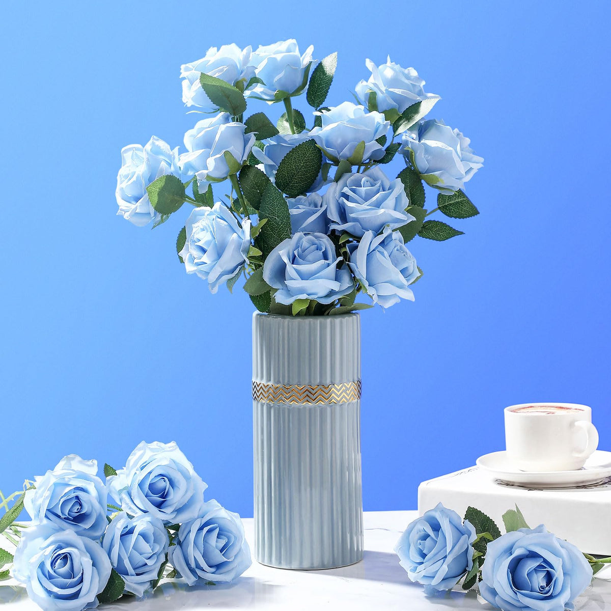 Thiccywoov light blue artificial roses enhancing reception decor