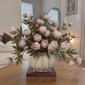 Thiccywoov peony stems bouquet setup reveals layered stems for full arrangements