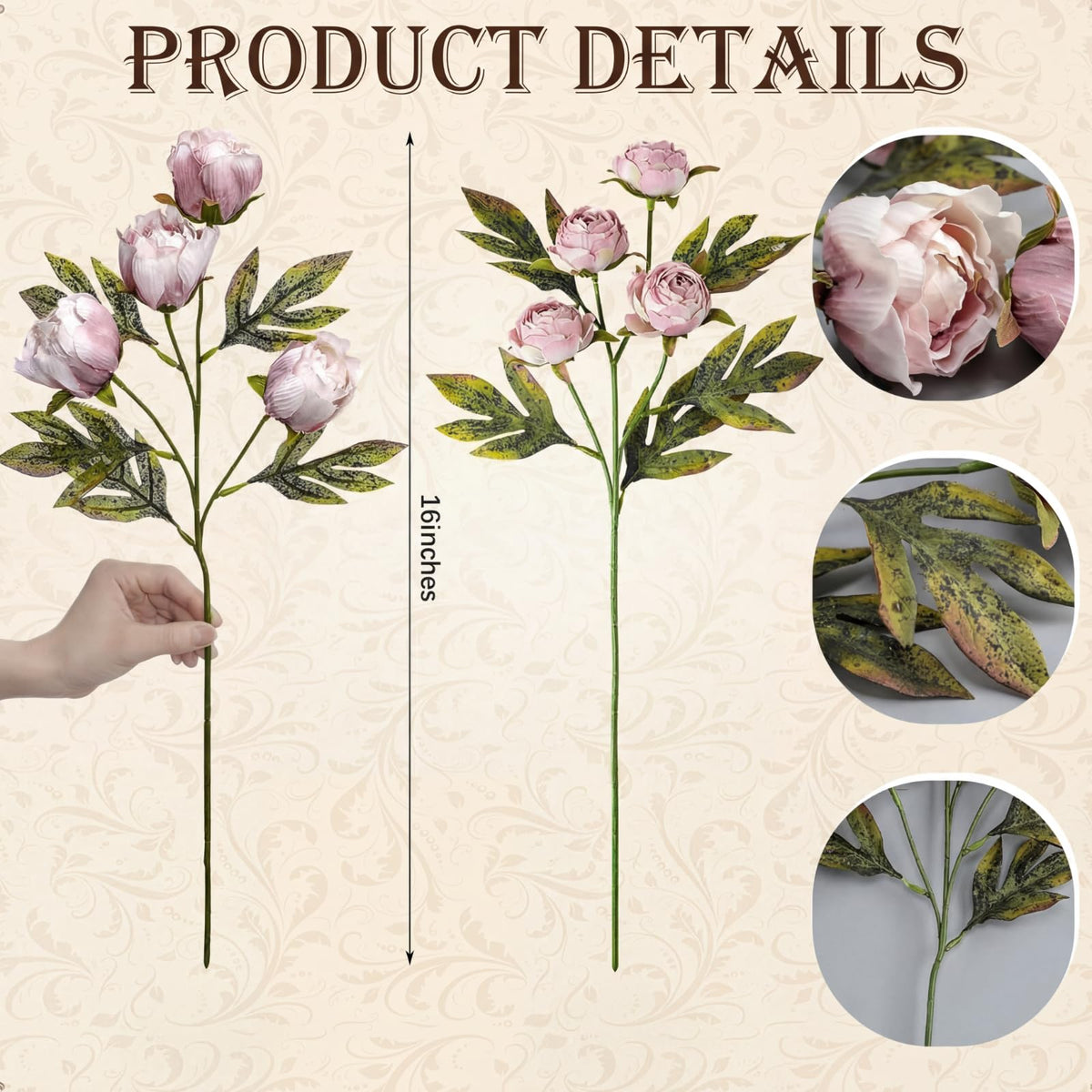 Thiccywoov peony stems vintage finish adds timeless décor charm