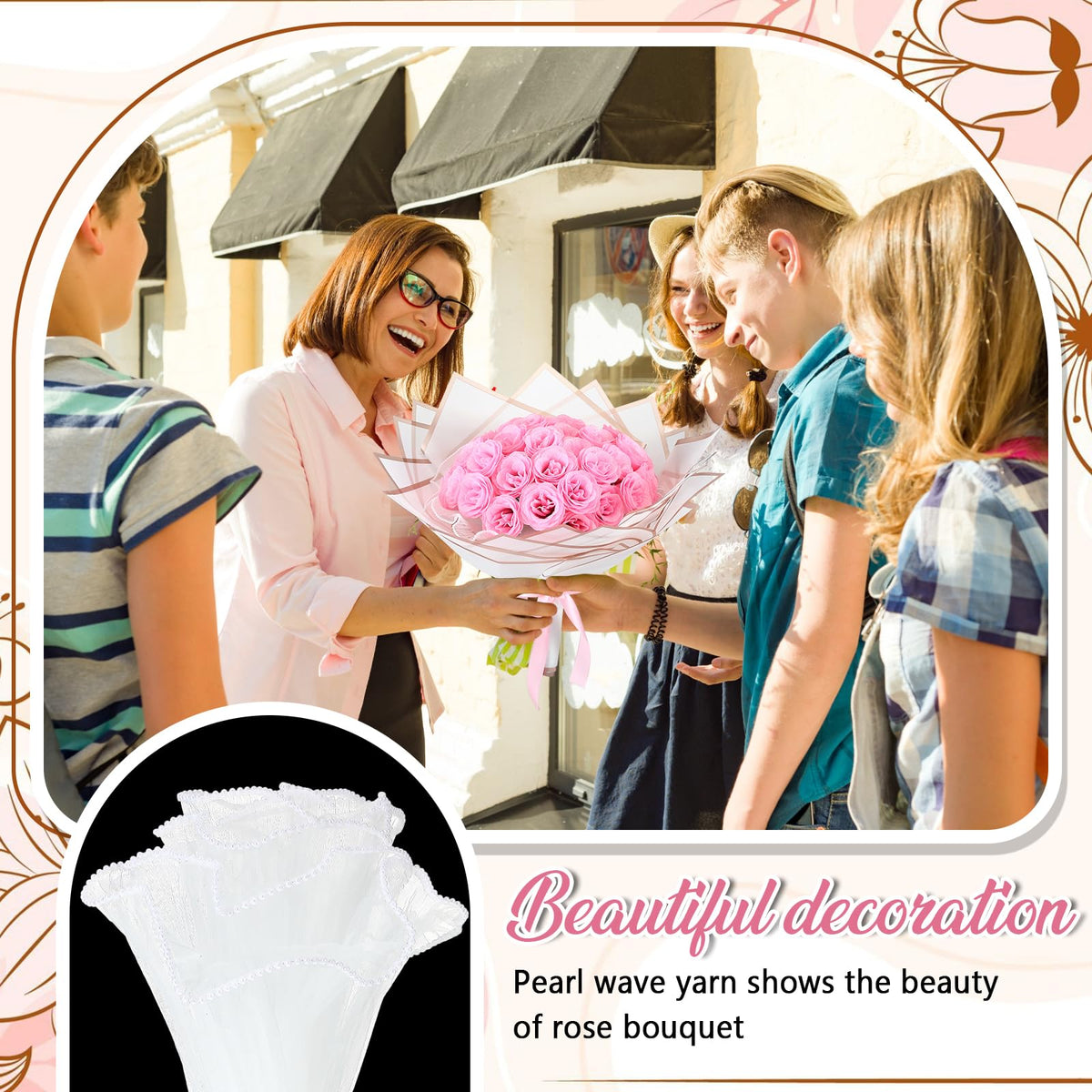 Thiccywoov waterproof wrapping paper keeps the bouquet neat and durable.