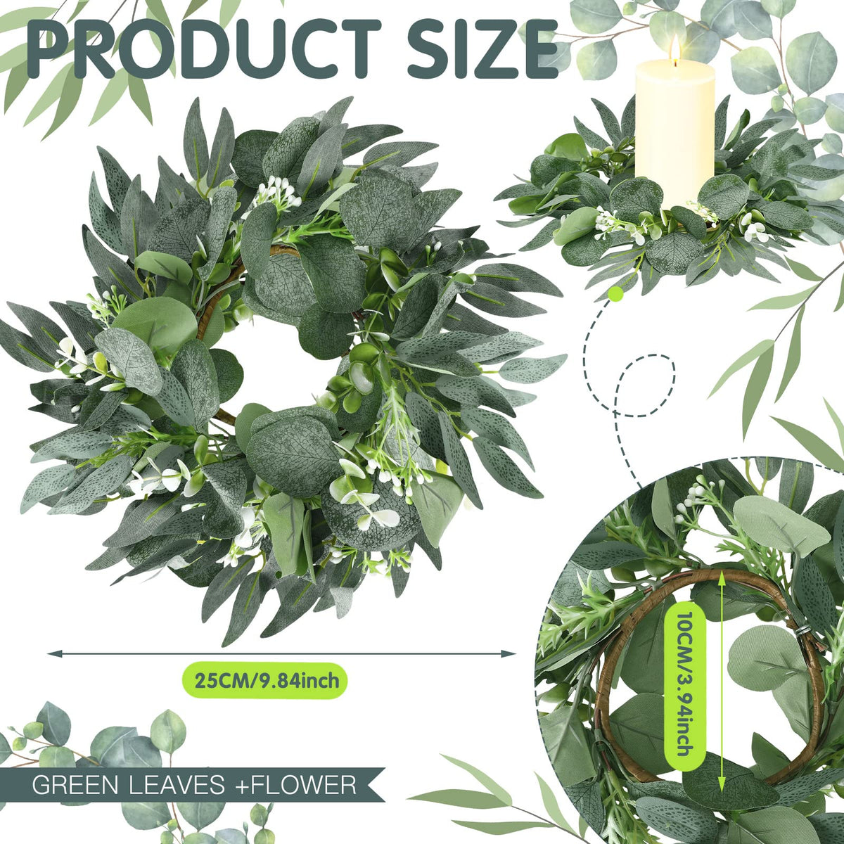 Thinkday artificial eucalyptus wreath 4inch lifelike leaves for decor.