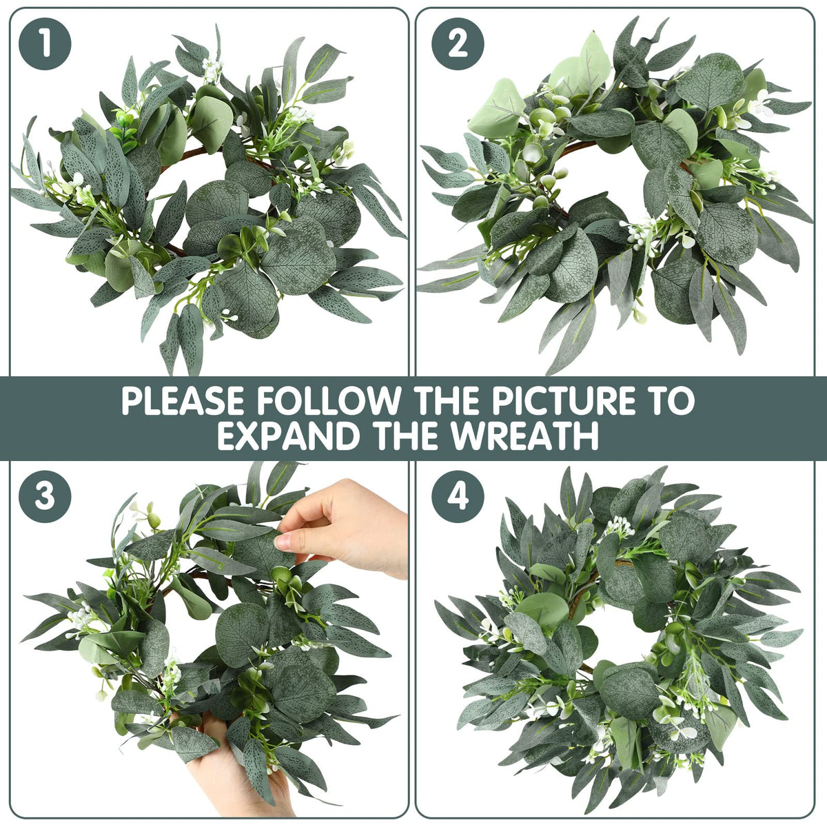 Thinkday artificial eucalyptus wreath 4inch versatile for doors and windows.