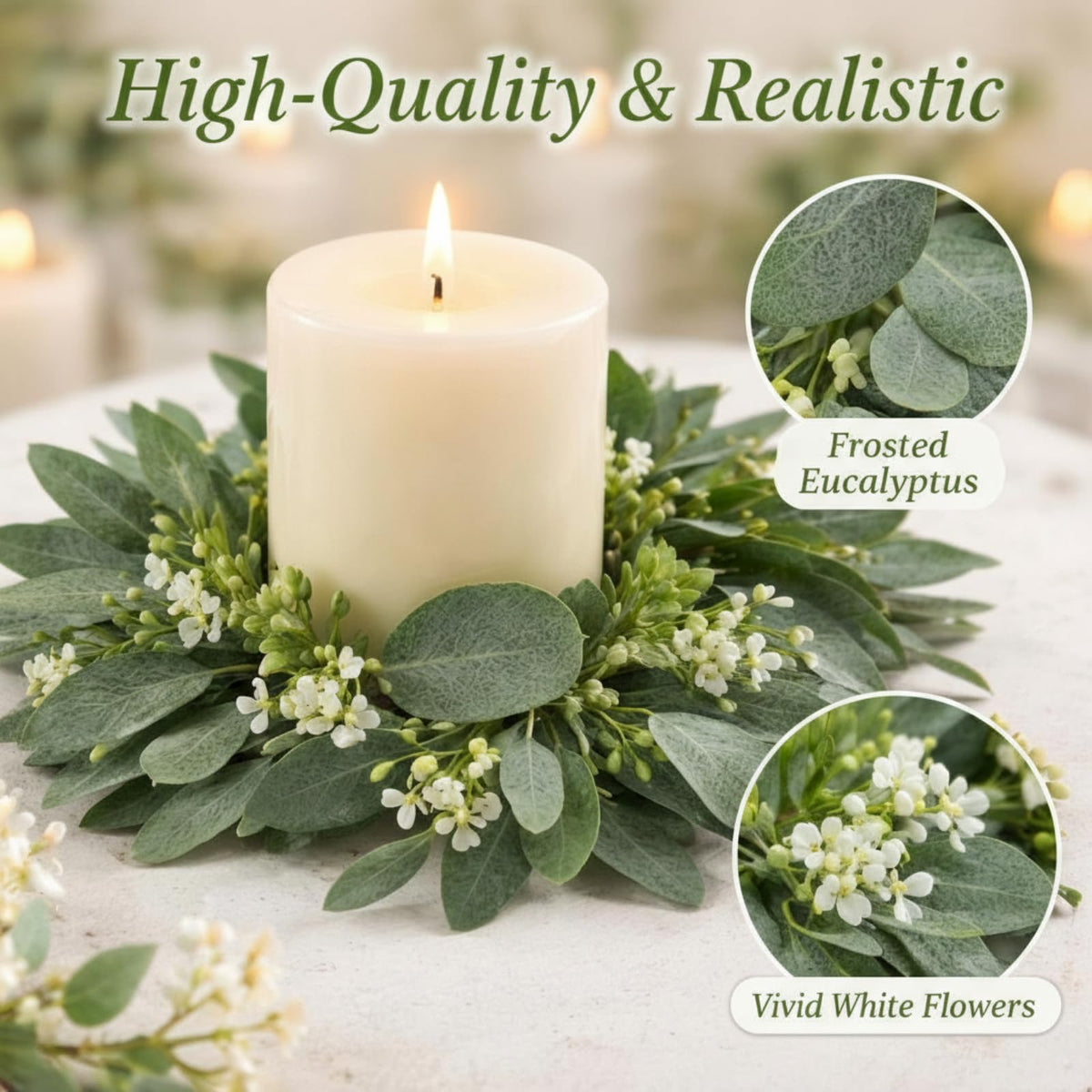 Thinkday eucalyptus candle ring small 4inch adds natural greenery to candles.