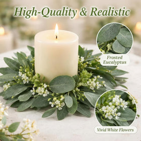 Thinkday eucalyptus candle ring small 4inch adds natural greenery to candles.