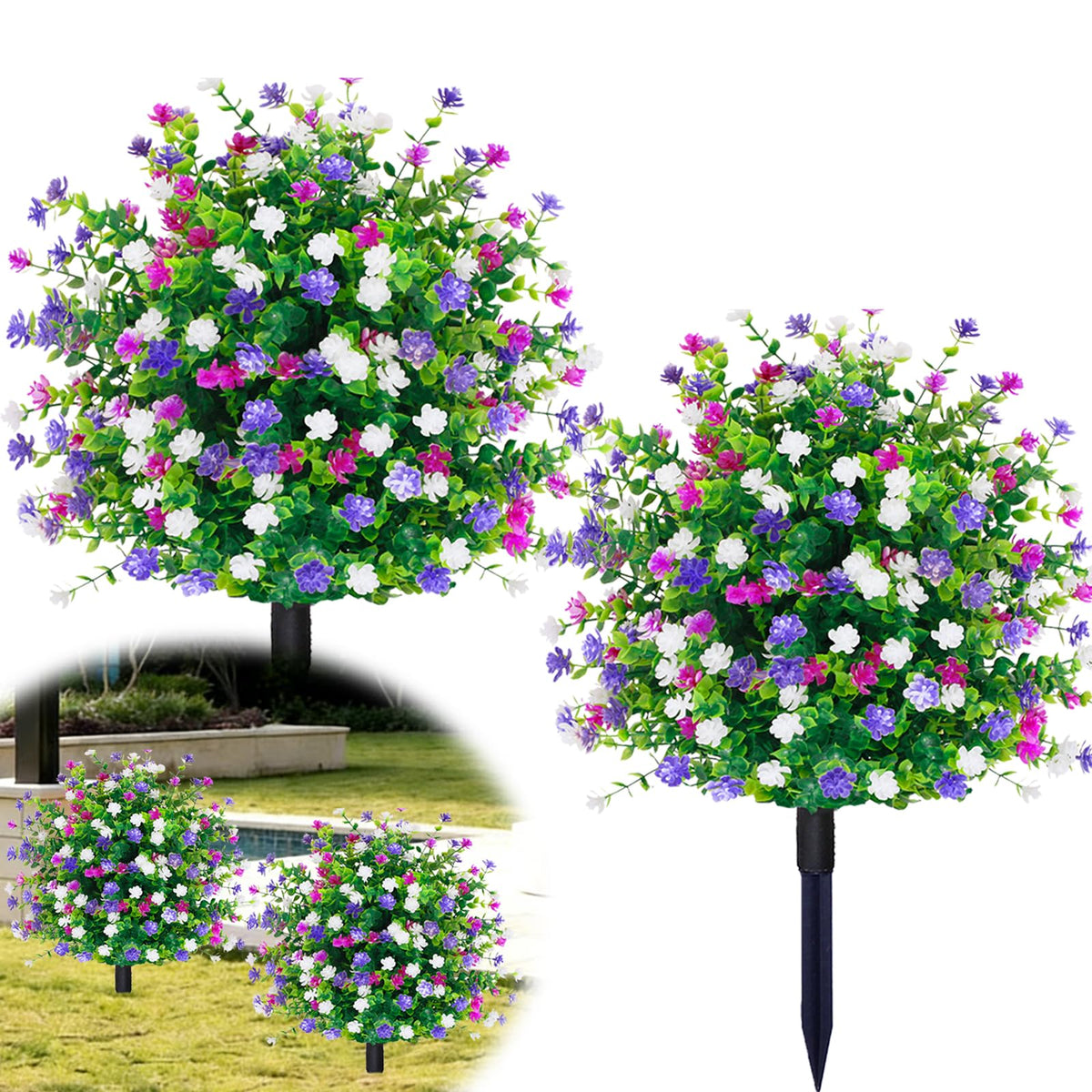 THKFUL artificial boxwood topiary balls, set of two, brighten porch planters.