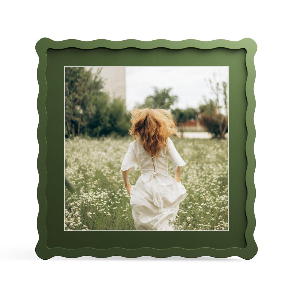 THKRLOF 12x12 frame with mat in green, crisp display and photo protection.