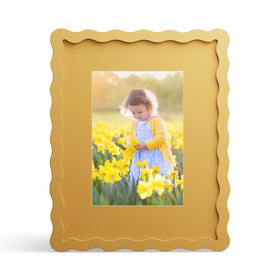 THKRLOF yellow 8x10 frame with mat displaying a 5x7 photo on a stylish tabletop