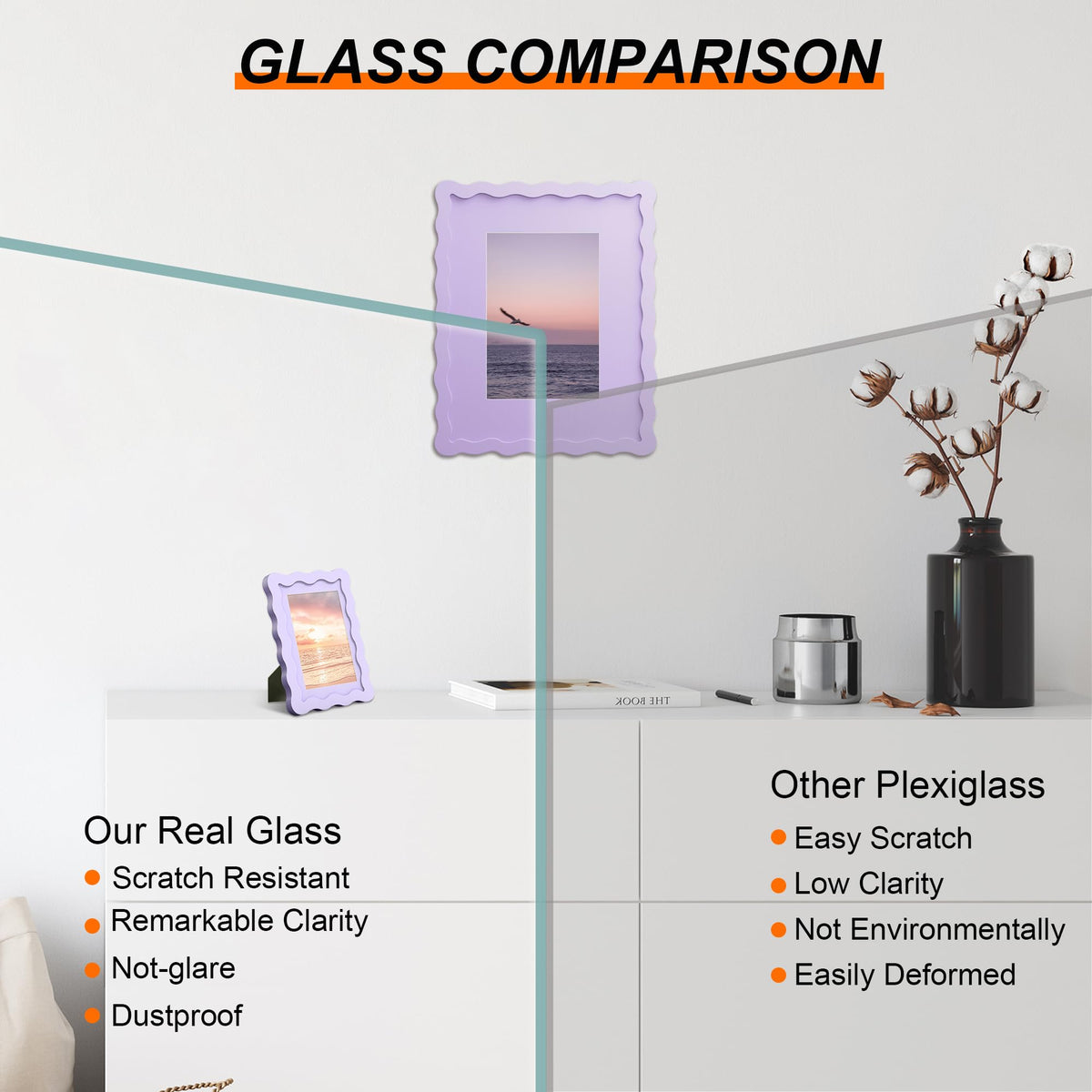 THKRLOF frame real glass close-up for clear image display