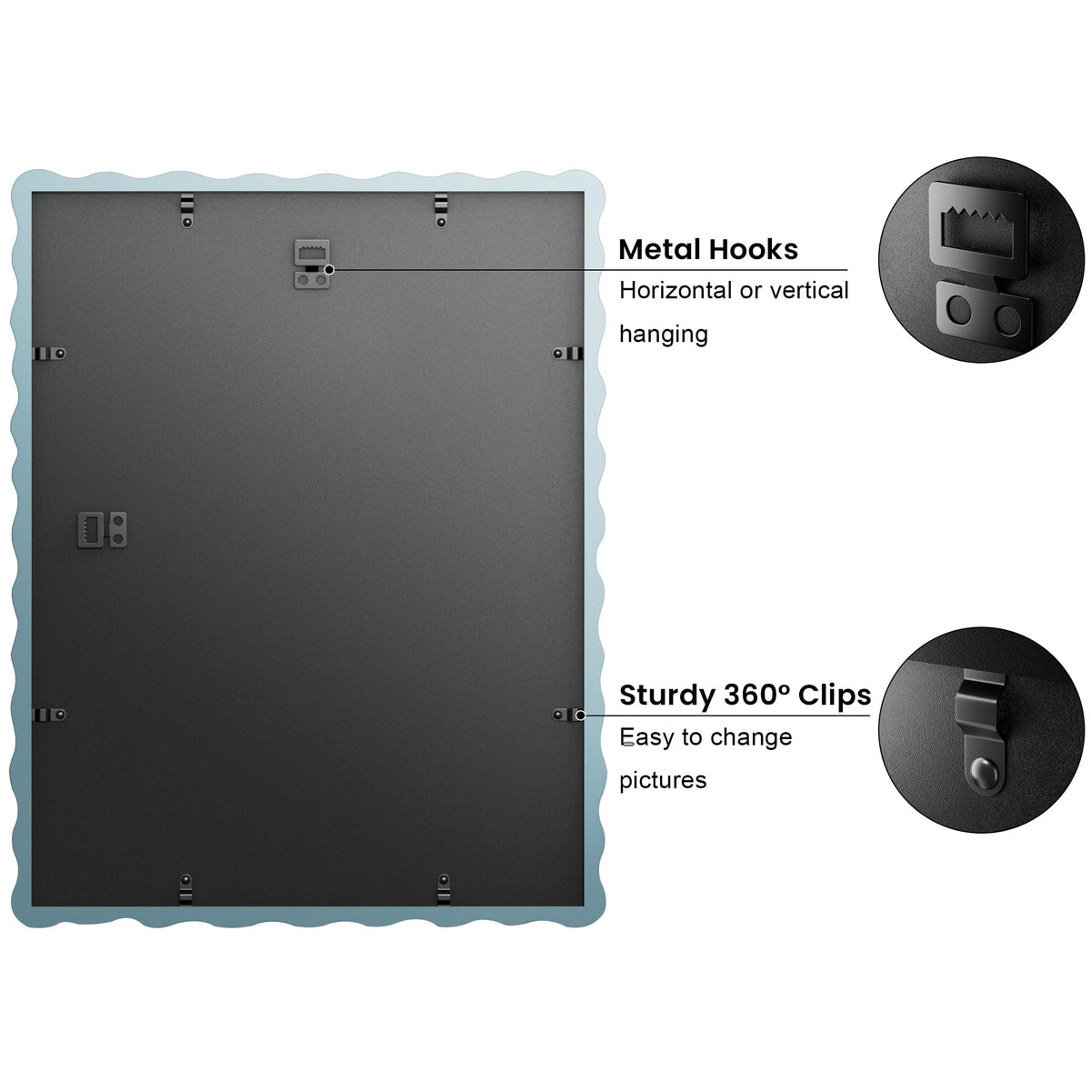 THKRLOF photo frame with rotating snaps for easy updates