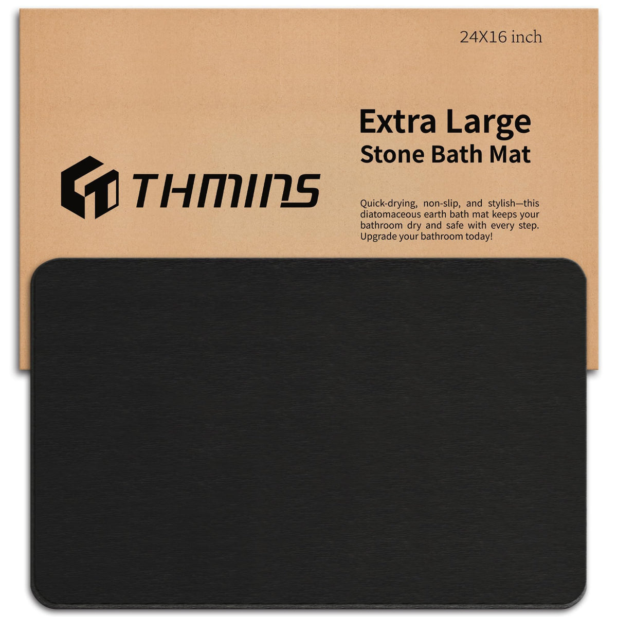 THMINS large stone bath mat, front view, 24x16 for shower, tub, or sink