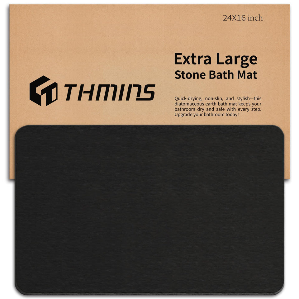 THMINS large stone bath mat, front view, 24x16 for shower, tub, or sink