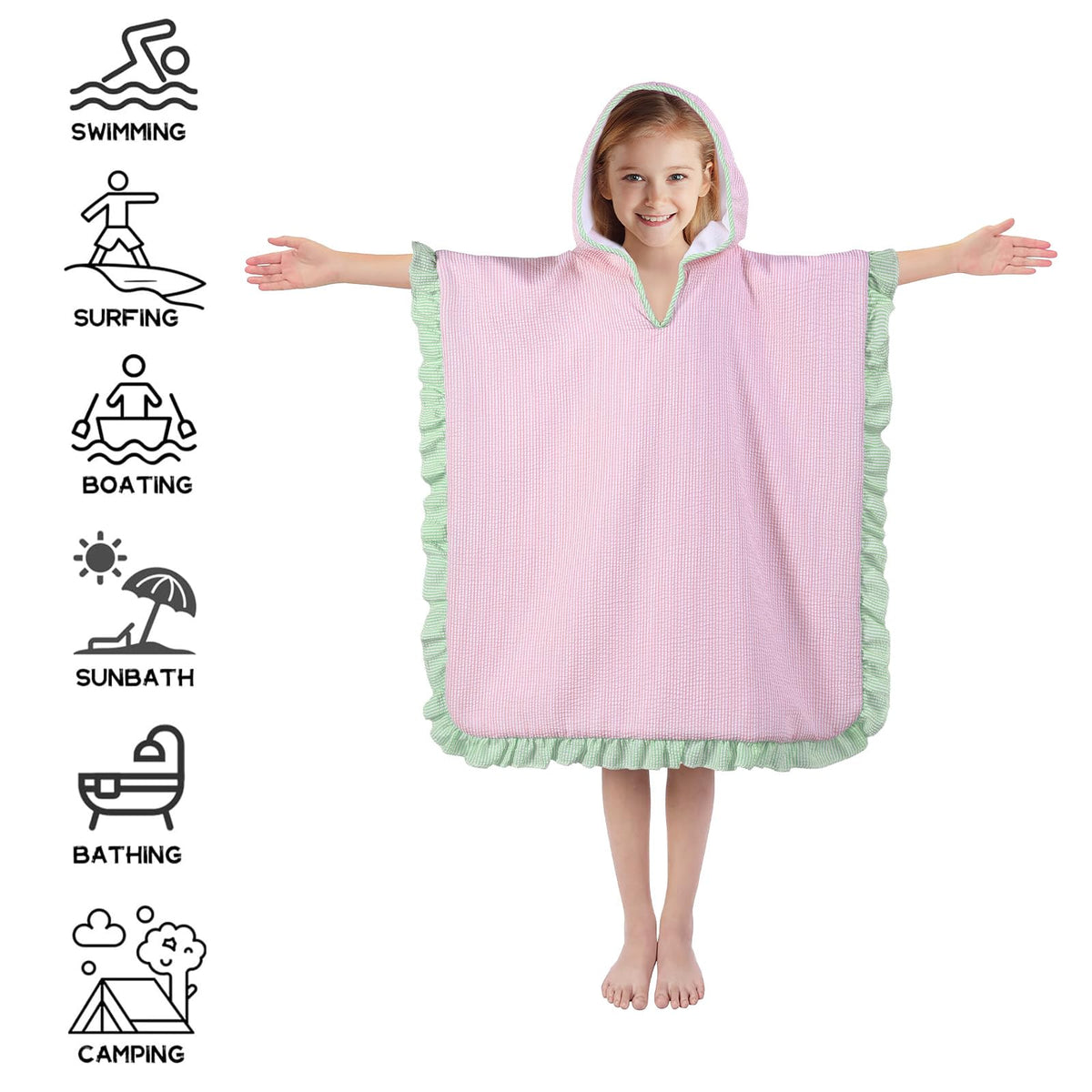THOVSMOON kids towel 30x30 inch fits heights 37–57 inches tall.